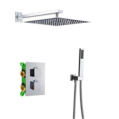 16" Ceiling Mounted Shower Mixer Set Thermostatic Mixing Valve Shower Faucet Mixer Tap Integrated Box Thermostatic Valve